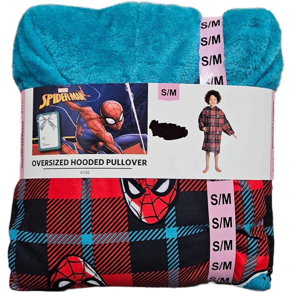 NWT Marvel Spider-Man Kids Oversized Hooded Pullover Robe Red Plaid Size S/M - Picture 4 of 8